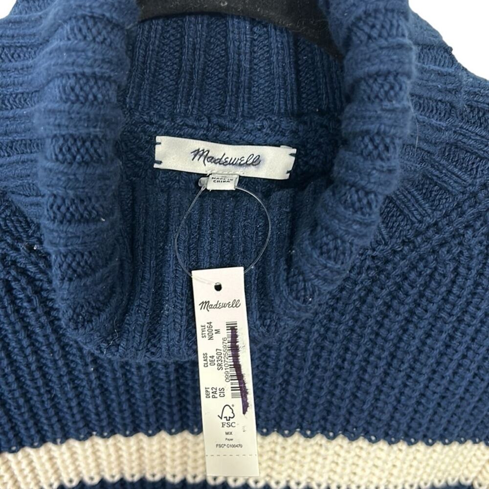 Madewell Wide Rib Turtleneck Sweater Navy and White Striped Women’s size XXS - Picture 7 of 11